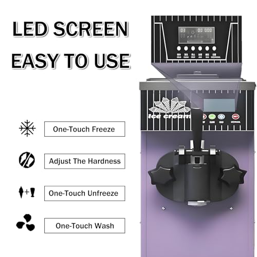 Macchina per Gelato Soft per Uso Commerciale e Domestico, 4-5 kg/h, Schermo LCD Touch, autopulizia, Sistema di preraffreddamento, da banco, Design Professionale in Metallo,White-220V