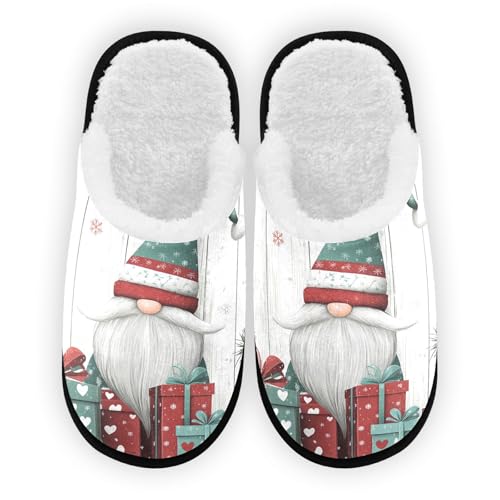 SPRIPORT Christmas Cute Gnome Soft Fabric Spa Slippers for Women Men Washable Reusable Guest House Slippers with Non Slip Soles Hotel Slippers for Hotel Travel Indoor Party Bedroom L