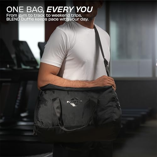 Image of Nivia Blend Gym Duffle Bag for Men & Women with Dedicated Shoe Pocket with Dual Vents, Main Spacious Compartment, Flap Opening & Mesh Zipper Pocket, Signature Tape Strap, Capacity-20 litres (Black)