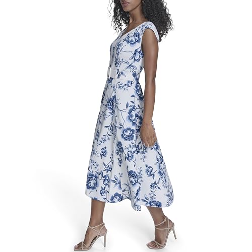 Image of Calvin Klein Women's Sleeveless V-Neck Belted A-Line Midi Dress