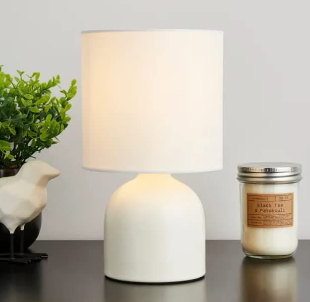 Bloomingtons Direct White Ceramic Base Fabric Shade Table Lamp Bedroom Night Light E14 SES Cap H24cm Dia14cm