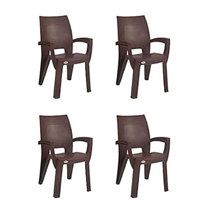 Supreme Villa Plastic Chair for Home, Garden, Restaurants and Office (Globus Brown, Set of 4)