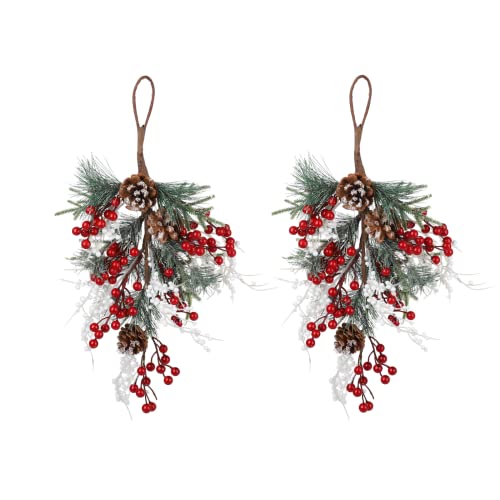 DCQRY 2 guirnaldas artificiales de lágrima de Navidad de 19.7 pulgadas con piñas y bayas, guirnalda de Navidad colgante para decoración de puerta delantera Cover