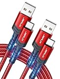 JSAUX USB C Cable (2m 2-Pack) 3.1A Fast Charging, Type C Fast Charger Cable Compatible with iPhone 16 15 Pro Max Plus, Samsung Galaxy S24 S23 S22 S21 Note 10 9 8, A14 A15 A25 A35 A53 A55, CarPlay -Red