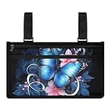 Yzaoxia Butterfly Wheelchair Bag for Adults Armrest Storage Pouch Wheelchair Accessories Rollator Walker Side Bag Organizer for Wheel Chairs Roomy Zipper Pocket Small