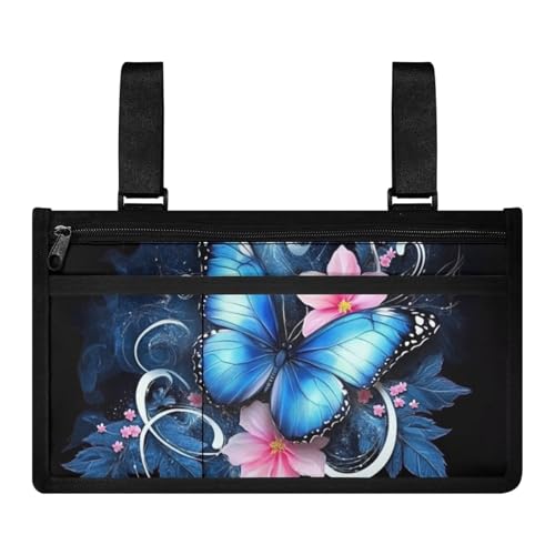 Yzaoxia Butterfly Wheelchair Bag for Adults Armrest Storage Pouch Wheelchair Accessories Rollator Walker Side Bag Organizer for Wheel Chairs Roomy Zipper Pocket Small