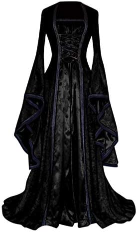 Womens Renaissance Costumes Princess Dress Trumpet Sleeve Lace up Corset Waist Floor Length Victorian Vintage Dresses