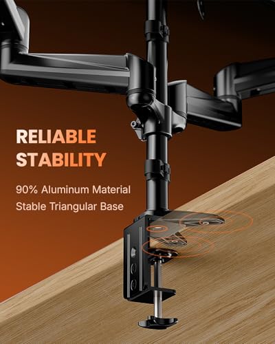 Image of ErGear Triple Monitor Mount for 3 Screens up to 32 Inch, 3 Monitor Desk Mount Holds 4.4-17.6 lbs per Arm, Fully Adjustable Triple Monitor Stand, VESA 75x75 /100x100, C-Clamp /Grommet Base