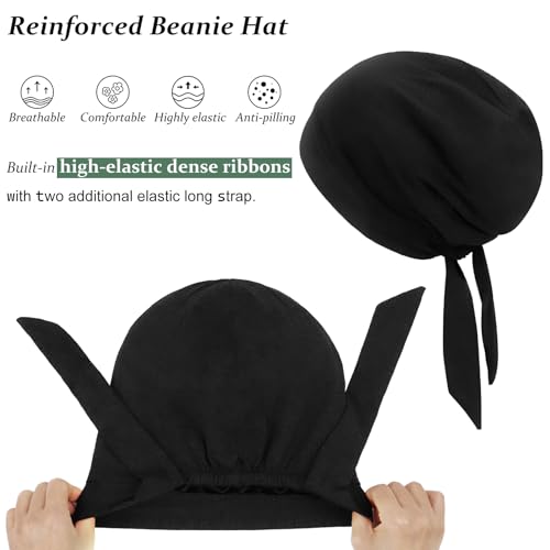 FADACHY Hair Bonnet for Sleeping, Bonnet for Men Soft Satin Lined Turban for Men Black Bonnets Mens Sleeping Caps with Bamboo Double Layer, Chemo Sleep Cap,Slouchy Silk Lined Beanie for Women