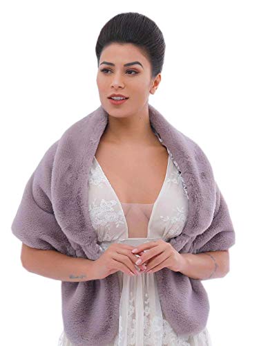 Chicer Bride Wedding Faux Fur Shawls and Wraps Bridal Fur Scarf Stoles for Women and Girls (GreyB)