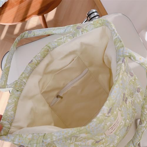 Image of Floral Quilted Cotton Shoulder Bag for Women Medium Size Handbag Large Capacity Thickened Design Tote
