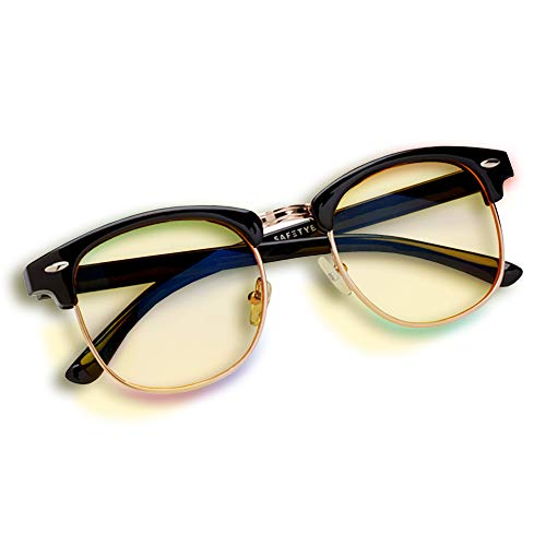 SafetyBlue Clear Blue Light Blocking Browline Glasses - Computer & Gaming Eyewear to Reduce Eye Strain / Clear Lenses Block Damaging Light / Prevent Insomnia & Headaches / Eliminate Fry Eye