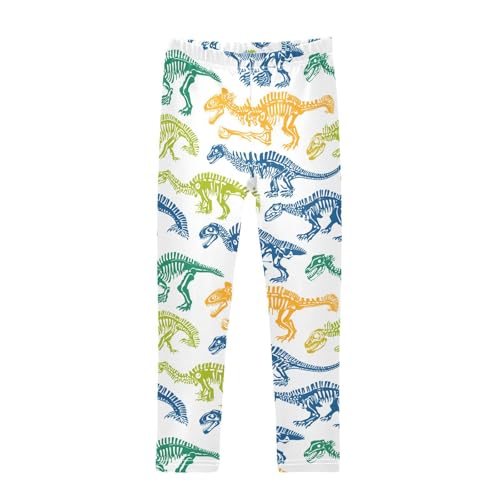 Wusikd Dinosaurs Skeletons Girls' Leggings Toddler Doodles Blue Green Orange Yellow Kids Yoga Pants Dance Active Tights 4T