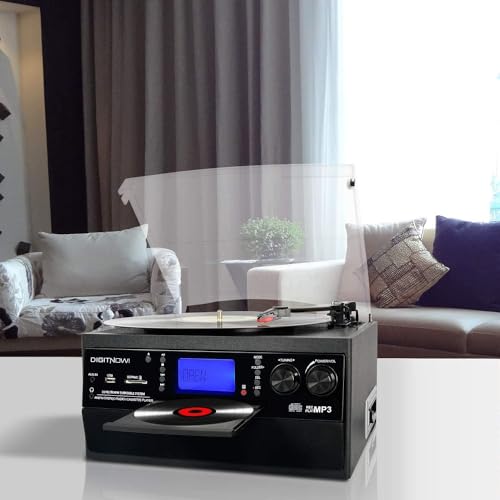Image of FEKTIK 10-in-1 Bluetooth Turntable with Built-in Speaker, Vinyl Record Player CD Cassette and FM Radio Combo, AUX in RCA Out USB MP3 Recording Headphone Jack Compact Stereo System for Home