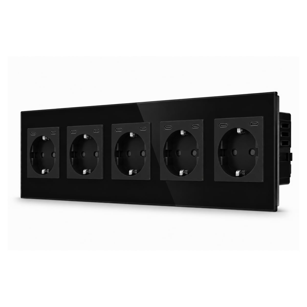 Prise 5 prises - Noir - USB C+C 20W - Verre cristal | Charger deux appareils simultanément