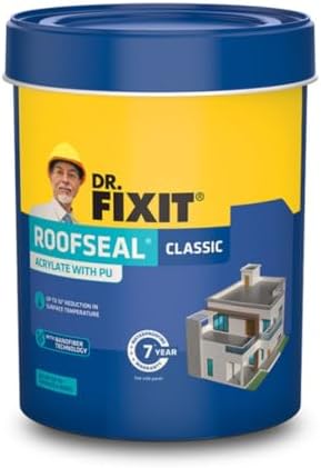 DR. FIXIT Roofseal Classic 1 Ltr, DIY Waterproofing Repair Solution for Roof, Terrace of Homes, Stops Seepage, Reduces Temperature