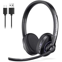 Wireless Bluetooth Headset with CVC8.0 Noise-Cancelling Microphone & Mic Mute, Class 1 V5.1 Bluetooth Headphone for Work/Ms Teams/Zoom/Home/Office/Computer/Cell Phone/Laptop, 30H+ Talking Time