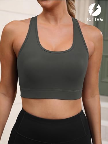 Fihapyli ICTIVE Sports Bras for Women Wirefree Padded Racerback Mesh Back Workout Yoga Running Bra﻿﻿ Grey L — view 3