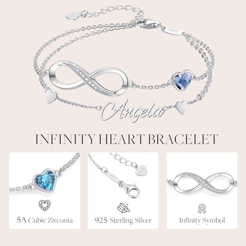 Personalized Bracelet Infinity Heart Birthstone Name Bracelet 925 Sterling Silver Adjustable Mother's Day Gift Anniversary Birthday Jewelry for Grandma Girlfriend Custom Jewelry With Name2