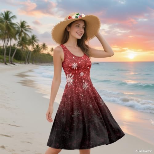 Image of Renewold Women's Sleeveless Tank Dress with Pockets, Casual Scoop Neck A-Line Sundress for Summer, Travel and Vacation