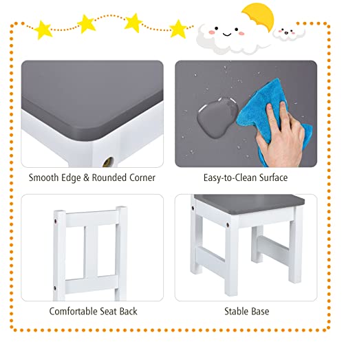 Costzon Kids Table And Chair Set, Wood Activity Table With Toy Storage Bench & 2 Chairs For Children Reading, Arts, Crafts, Snack Time, Homework, Playroom, Toddler Table And Chair Set (Grey) #TOP5