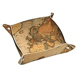 Plateau de valet en cuir imprimé carte du monde double taille : choisissez entre la taille S (20,1 x 20,1 cm) ou M (24,9 x 24,9 cm) pour s'adapter parfaitement à votre espace, idéal comme plateau pour table de chevet, table d'entrée ou organisateur de bureau pour clés, portefeuille et montre.