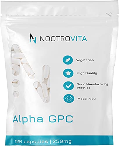 Nootrovita Alpha GPC 120 kapsułek – dla pamięci, koncentracji i skupienia | dopamina, serotonina | biodostępny cholina | wegańskie, wolne od alergenów, wyprodukowane w zakładach z certyfikatem ISO