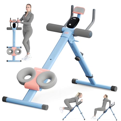 Entrenador de abdominales plegable con altura ajustable, pantalla LED inteligente y soporte para teléfono para entrenamientos efectivos en casa
