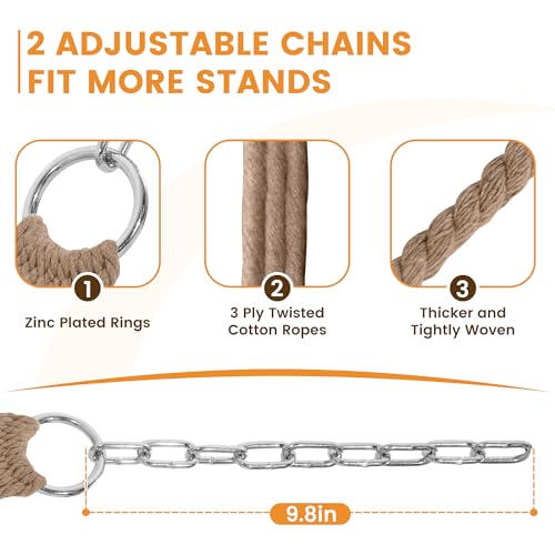 Image of Lazy Daze Hammocks 12FT Double Rope Hammocks, 2 Person Hand Woven Cotton Hammock with Spreader Bar, Carabiner, Tree Strap, Chain for Outside, FIT 13-15 FT Stand, Max 450 Lbs, Brown