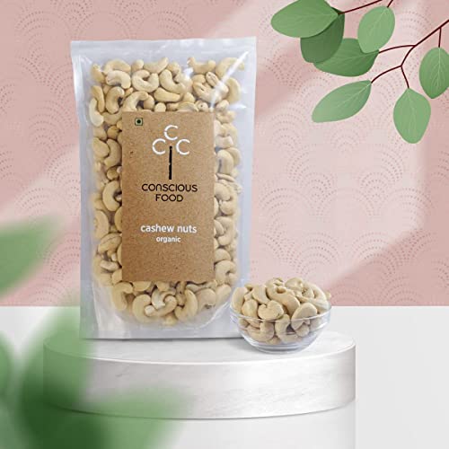Image of Conscious Food 100% Organic Whole Cashew Nuts W240 | 400 g | Konkan Kaju | Crunchy & Rich | Value Pack | Source of Energy Vitamins & Minerals, Protein, Dietary Fibre