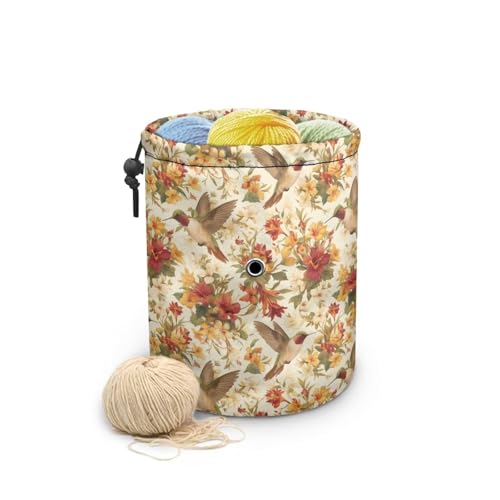 Image of Sellikakes Hummingbird Floral Retro Crochet Organizer Yarn Holder, Portable Knitting Bag Crochet Storage Bag Store Crocheting Supplies Needles Skein Balls Sewing Accessories