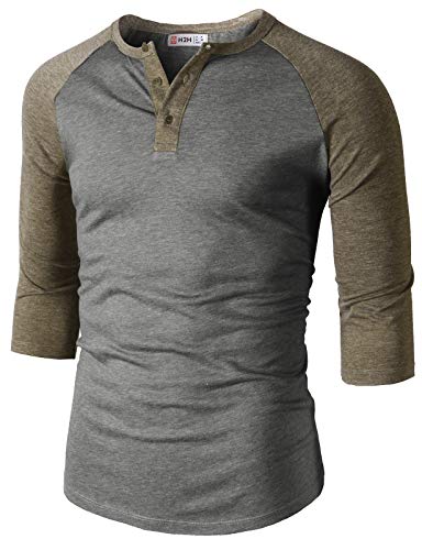 H2H Mens Casual Slim Fit T-Shirts Henley Shirts Raglan Long & 3/4 Sleeve Jersey Baseball T Shirts