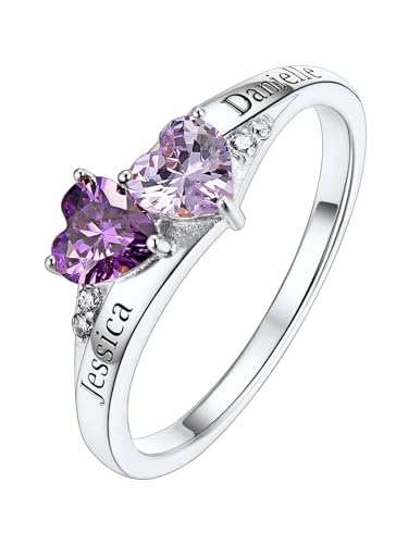 Custom4U Sterling Silver Rings for Women Personalized Name Ring with 2 Birthstones Engagement Promise Wedding Band Sparkling Jewelry Daily Wear