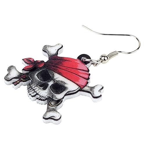 DUOWEI Novelty Pirate Skull Dangle Earrings Gifts for Women, Halloween Gothic Acrylic Drop Earrings, Crossbones Design, Halloween Costume Jewelry Accessories4