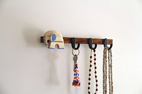 Image of IVEI Key Holder for Wall - Stylish Wooden Hook Holder for Clothes & Bags - Key /Cloth Organizer Wall Hooks - Wall Mounted Unique Key Holder for Home Decor /Office Decor with Handcrafted Elephant