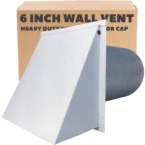 6 Inch Wall Vent Cap - Painted White Steel - Damper Only - Heavy Duty Hooded Metal Caps for Exterior Side Wall Exhaust - Spring Loaded Backdraft Damper by Vent Works