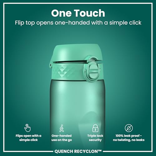 Ion8 Botella de Agua 1 Litro con Indicador de Horarios para Beber, Antiderrame, Tapa Abatible, Asa para Llevar, Apta para Lavavajillas, Libre de BPA, Agarre Contorneado de Toque Suave, Ideal para Gimnasio y Fitness, 32 oz, Teal miniatura 3
