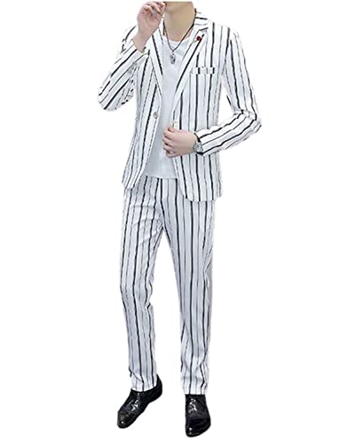 Costume à rayures 2 pièces pour homme coupe moderne avec veste à un bouton