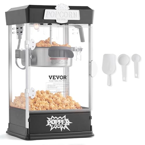 VEVOR Máquina para Hacer Palomitas de Maíz, 480 W, 4 oz, Produce 1,5 Galones por Tanda, Máquina para Hacer Palomitas de Maíz de Sobremesa, Incluye 3 Palas, Estilo Cine, Negro, 275 x 240 x 485 mm