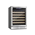 Empava Cooler Refrigerator 24 inch Fridge Built in or Freestanding Compressor Wine Chiller Glass Door for Home, Office Bar in Stainless Steel, 52 Bottles Single Zone, Silver