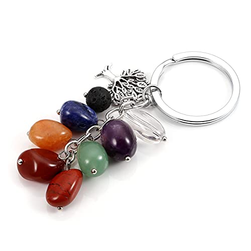 Manifo 7 Chakra Crystals Gemstone Keyring Healing Tumble Stones Tree Of Life Keychain For Women Men #TOP3