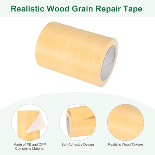 Image of M METERXITY 2-Roll Wood Grain Repair Tape, 3.15in x 15ft Textured Realistic Self-Adhesive Wood Floor Tape Contact Paper for Furniture /Floors /Home [Yellow]