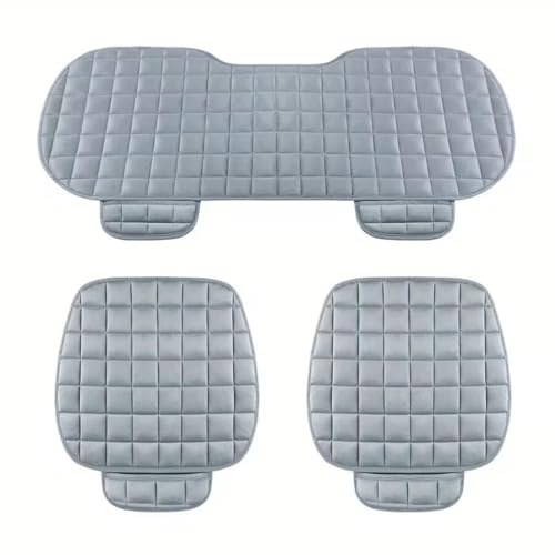 Image of Car Seat Cushion Pad Set with Straps for Front Seats and Rear Seat, Quilted Fabric Seat Protector Covers (Grey)