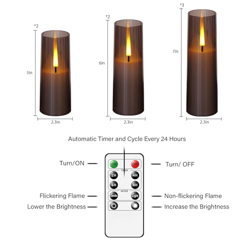 Image of Nimiko Flickering Flameless Candles 7Pcs Upgraded Realistic Dancing Flame Battery Operated Candles,LED Candles with Remote and Timers,Acrylic Electric Pillar Candles for Festivals Decor(Grey)