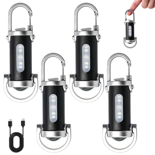 GBKDQQ 4 Stück Superhelle Mini Taschenlampe Schlüsselanhänger, Wasserdicht Taschenlampe LED Aufladbar Schlüsselbund Lampe 5 Helligkeitsstufen, 3 Modi mit USB-Ladung für Haushalt Auto Reisen Camping