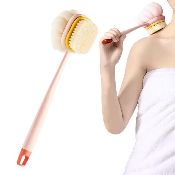 swimero,Bath Brush Round Handle Shower Body Plastic Brush with Bristles and Loofah, Back ...