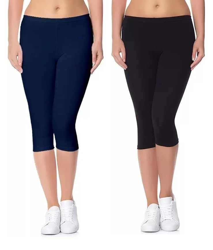 Buddhoo Cotton Capri, Combo Leggings for Girls & Women's | Stylish Women Capri Leggings | Knee Length Slim Fit Activewear Tights | Pack of 2 (Size 3XL)-picture-47