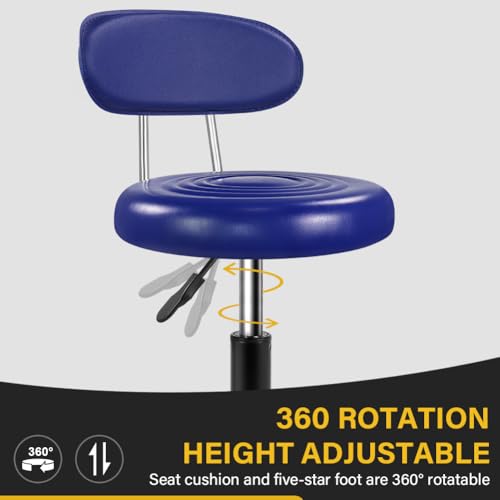 Image of WKWKER Rolling Stool with Wheels Swivel Stool with Back Height Adjustable Chair Ideal for SPA Salon Home Office Drafting Work (Blue)