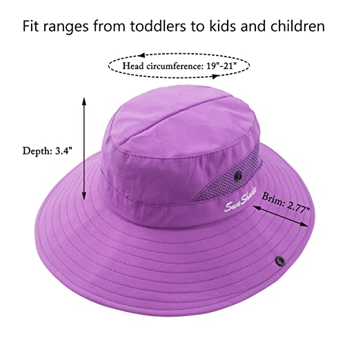Mukeyo Toddle Child Kids Girl Summer Sun Hat Wide Brim Uv Protection Hats Foldable Ponytail Bucket Cap For Beach Fishing Pure Purple #TOP2