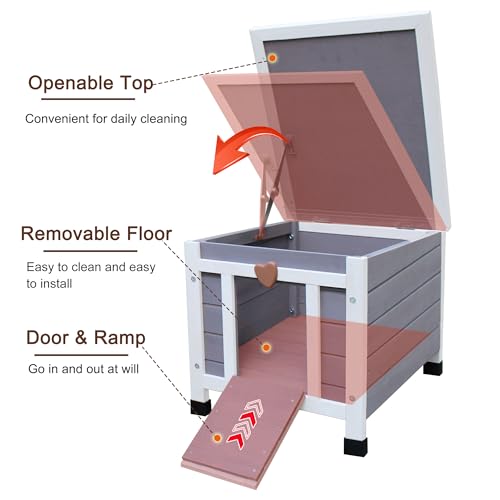Rockever Outdoor Cat House,Outdoor cat Houses for Feral Cats Weatherproof Rabbit Hutch Small, Wooden Small Pet House and Habitats-Grey - Image 6